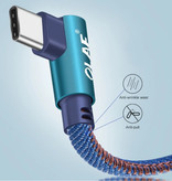 OLAF Kabel do ładowania USB-C 90 ° - 1 metr - pleciony nylonowy kabel do ładowania danych Android Niebieski