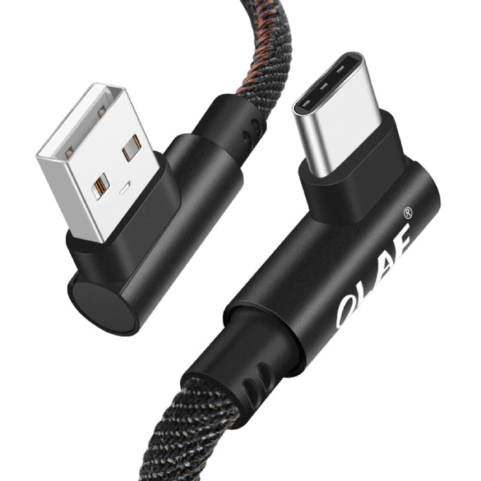 Cable de carga USB-C 90 ° - 1 metro - Cable de datos del cargador de nylon trenzado Android Negro