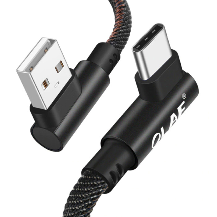 Câble de charge USB-C 90 ° - 1 mètre - Câble de données de chargeur en nylon tressé Android noir