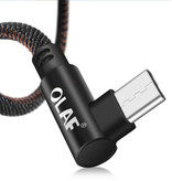 OLAF USB-C Charging Cable 90 ° - 1 Meter - Braided Nylon Charger Data Cable Android Black