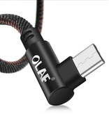 OLAF USB-C Oplaadkabel 90° - 1 Meter - Gevlochten Nylon Oplader Data Kabel Android Zwart