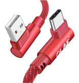 OLAF USB-C Charging Cable 90 ° - 1 Meter - Braided Nylon Charger Data Cable Android Red