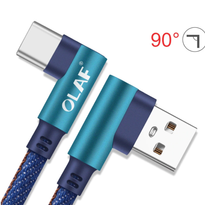 OLAF Câble de charge USB-C 90 ° - 2 mètres - Câble de données de chargeur en nylon tressé Android noir
