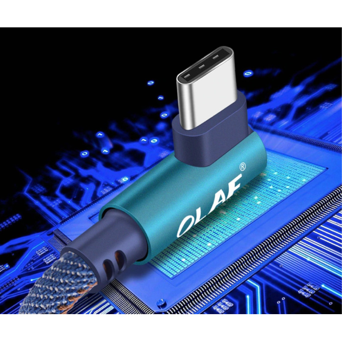 OLAF Câble de charge USB-C 90 ° - 2 mètres - Câble de données de chargeur en nylon tressé Android noir