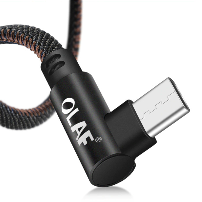 OLAF Câble de charge USB-C 90 ° - 2 mètres - Câble de données de chargeur en nylon tressé Android noir