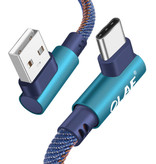 OLAF USB-C Oplaadkabel 90° - 2 Meter - Gevlochten Nylon Oplader Data Kabel Android Blauw