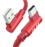 OLAF USB-C Charging Cable 90 ° - 2 Meter - Braided Nylon Charger Data Cable Android Red