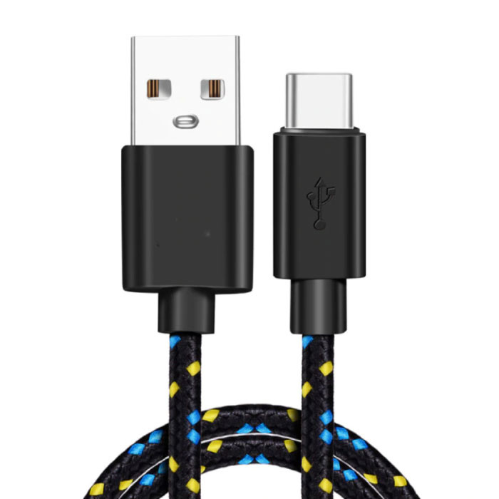 Cable de carga USB-C Nylon trenzado de 1 metro - Cable de datos del cargador resistente a enredos Negro