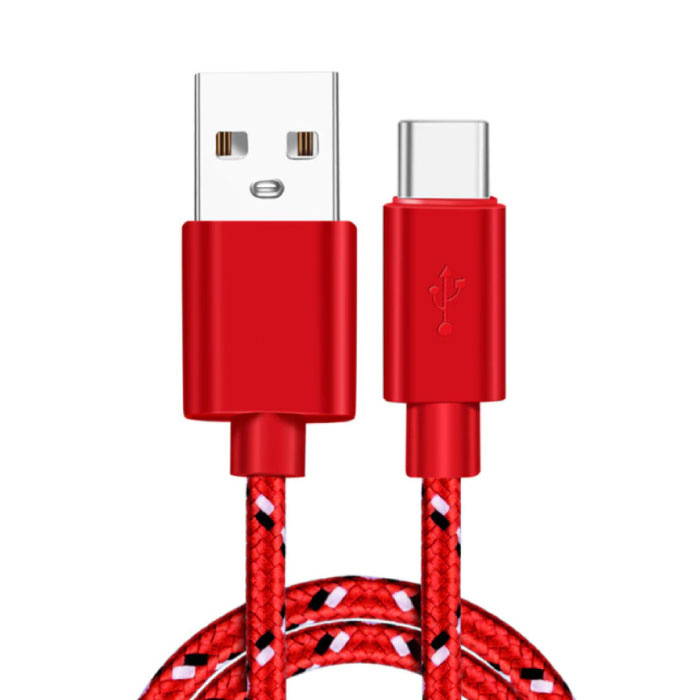 USB-C Charging Cable 1 Meter Braided Nylon - Tangle Resistant Charger Data Cable Red