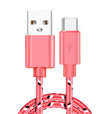 IRONGEER Kabel do ładowania USB-C 1 metr w oplocie z nylonu - odporny na splątanie kabel do ładowania danych w kolorze ciemnoróżowym