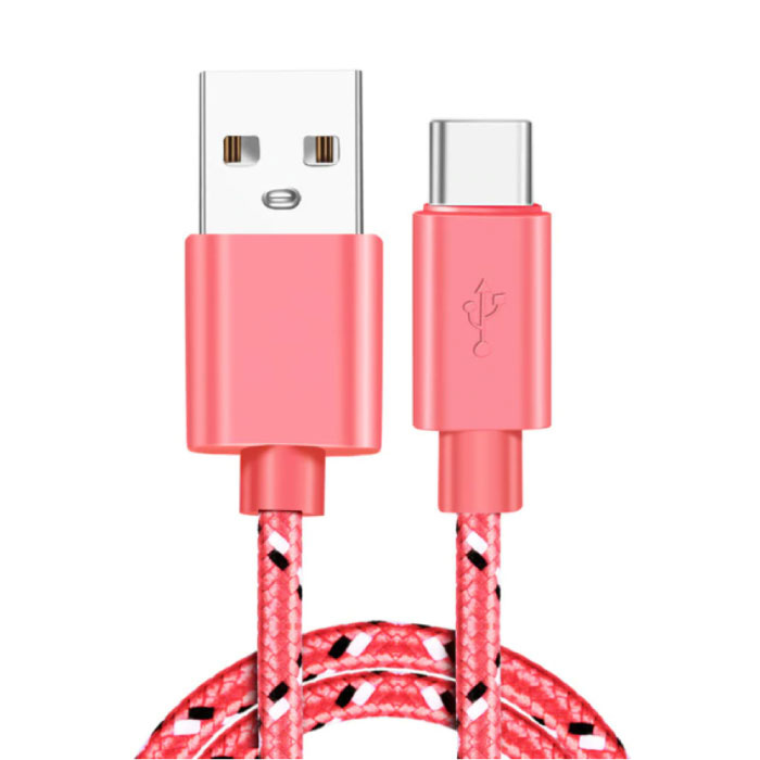 USB-C Oplaadkabel 1 Meter Gevlochten Nylon - Tangle Resistant Oplader Data Kabel Donkerroze