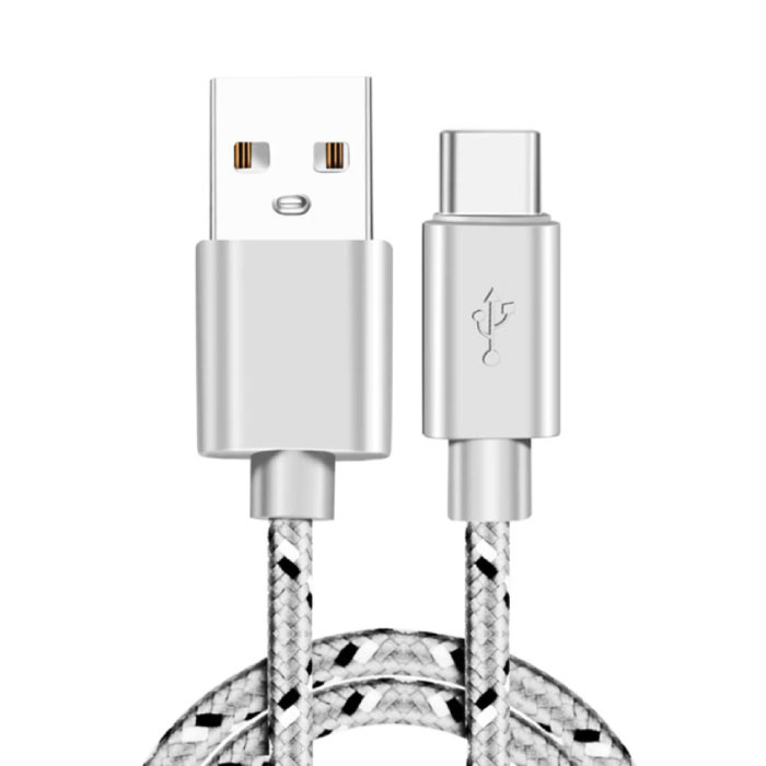 Cable de carga USB-C Nylon trenzado de 2 metros - Cable de datos del cargador resistente a enredos Gris