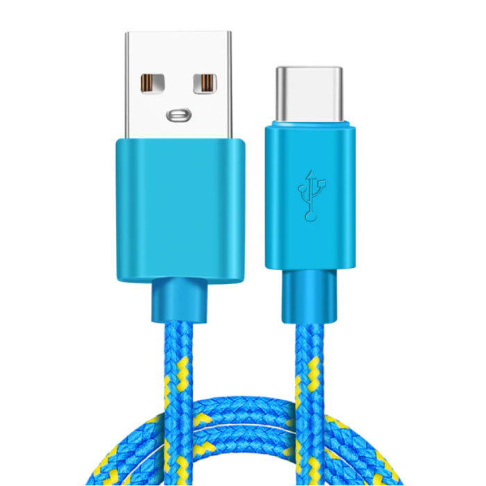 Cable de carga USB-C Nylon trenzado de 2 metros - Cable de datos del cargador resistente a enredos Azul