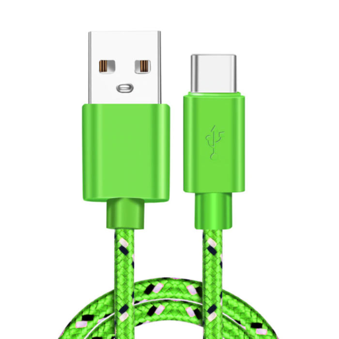 Cable de carga USB-C Nylon trenzado de 2 metros - Cable de datos del cargador resistente a enredos Verde