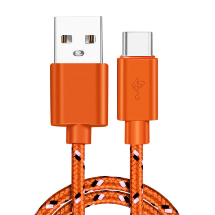 Cable de carga USB-C Nylon trenzado de 2 metros - Cargador resistente a enredos Cable de datos Naranja