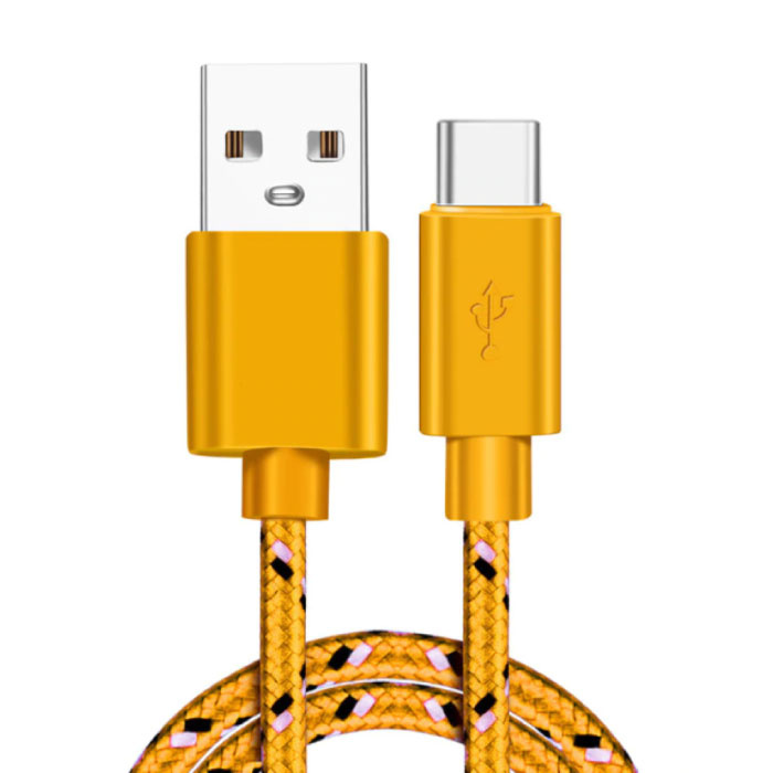 USB-C Charging Cable 2 Meter Braided Nylon - Tangle Resistant Charger Data Cable Yellow