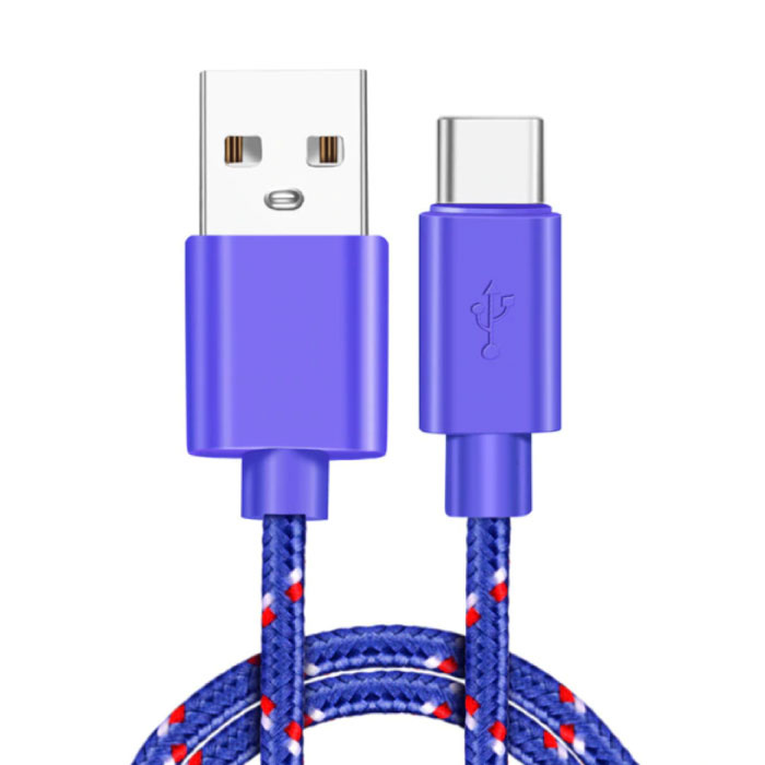 USB-C Charging Cable 2 Meter Braided Nylon - Tangle Resistant Charger Data Cable Purple