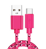 IRONGEER Câble de charge USB-C 2 mètres en nylon tressé - Câble de données de chargeur résistant à l'enchevêtrement rose foncé