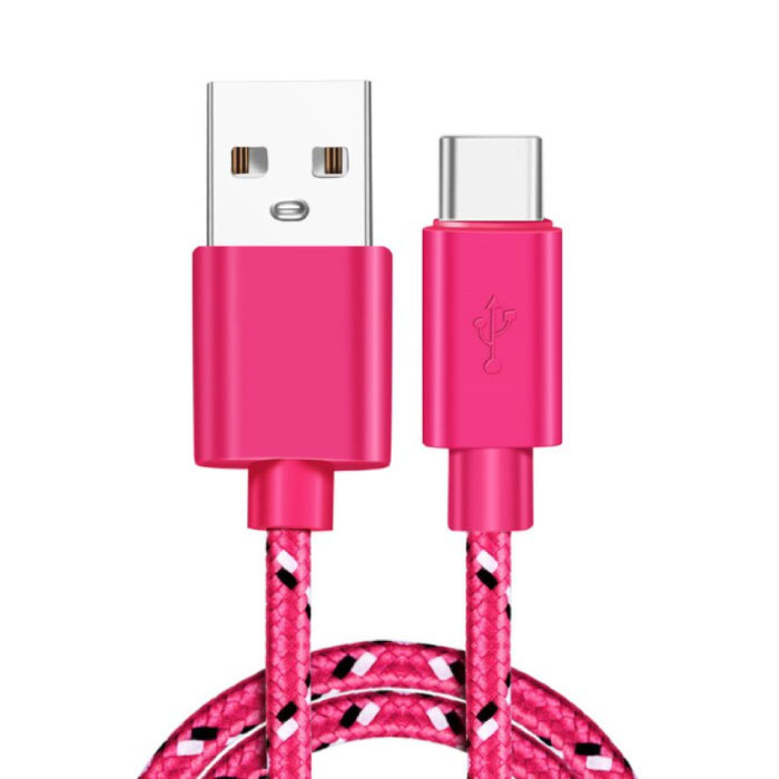 Cable de carga USB-C Nylon trenzado de 2 metros - Cable de datos del cargador resistente a enredos Rosa oscuro