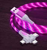 Ilano Cable de carga luminoso 3 en 1 - iPhone Lightning / USB-C / Micro-USB - Cable de datos de cargador de 1 metro Rosa