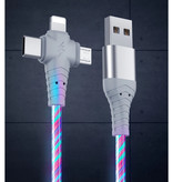 Ilano Cable de carga luminoso 3 en 1 - iPhone Lightning / USB-C / Micro-USB - Cable de datos de cargador de 1 metro Rosa