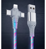 Ilano Câble de charge lumineux 3 en 1 - iPhone Lightning / USB-C / Micro-USB - Câble de données pour chargeur de 1 mètre Rose