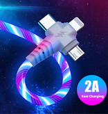 Ilano Cavo di ricarica luminoso 3 in 1 - iPhone Lightning / USB-C / Micro-USB - Cavo dati per caricabatterie da 1 metro Arcobaleno