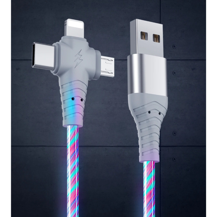 Ilano 3 in 1 Lichtgevende Oplaadkabel - iPhone Lightning / USB-C / Micro-USB - 1 Meter Oplader Data Kabel Regenboog