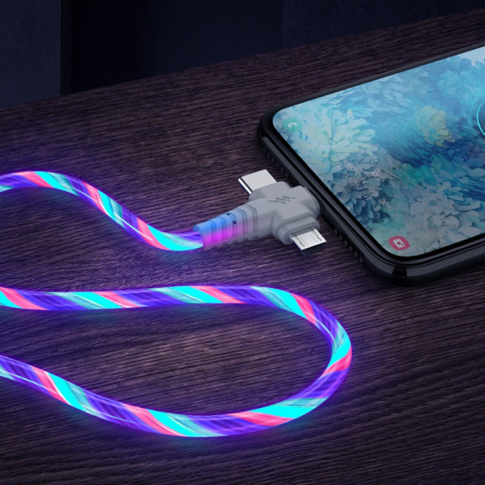 Ilano 3 in 1 Lichtgevende Oplaadkabel - iPhone Lightning / USB-C / Micro-USB - 1 Meter Oplader Data Kabel Regenboog