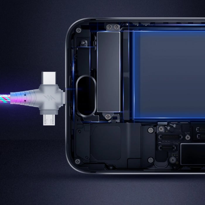 Cavo di ricarica luminoso 3 in 1 - iPhone Lightning / USB-C / Micro-USB -  Cavo dati per caricabatterie da 1 metro Arcobaleno