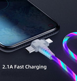 Ilano Cavo di ricarica luminoso 3 in 1 - iPhone Lightning / USB-C / Micro-USB - Cavo dati per caricabatterie da 2 metri Rosa