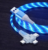 Ilano Câble de charge lumineux 3 en 1 - iPhone Lightning / USB-C / Micro-USB - Câble de données pour chargeur de 2 mètres Bleu