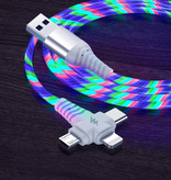 Ilano Cable de carga luminoso 3 en 1 - iPhone Lightning / USB-C / Micro-USB - Cable de datos de cargador de 2 metros Rainbow