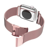 Stuff Certified® Luksusowy pasek do zegarka iWatch 42 mm / 44 mm - Metalowa bransoletka Opaska na nadgarstek Siatkowy pasek ze stali nierdzewnej Różowy
