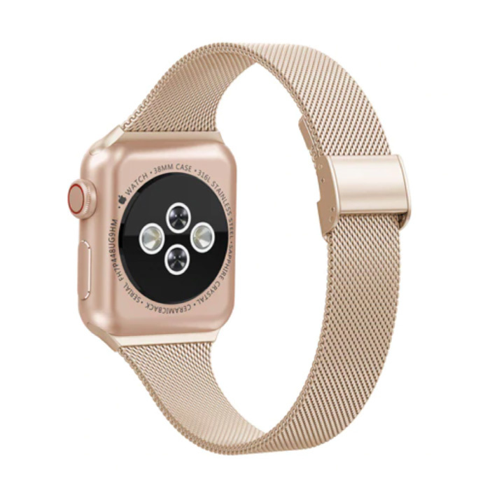 Milanees Mesh Bandje voor iWatch 44mm - Metalen Luxe Armband Polsband Roestvrij Staal Horlogeband Goud