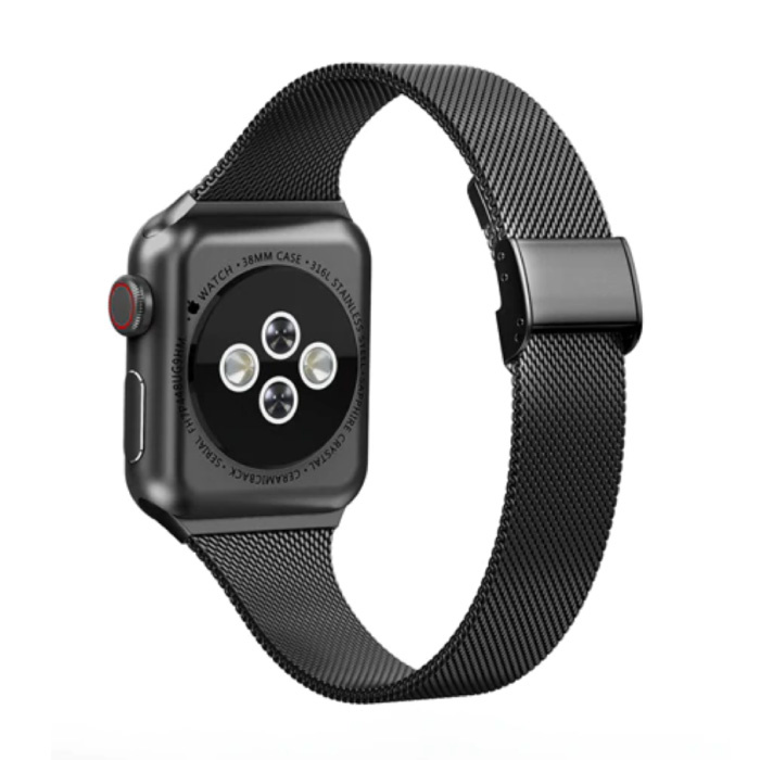 Correa de malla milanesa para iWatch 44 mm - Pulsera de pulsera de metal de lujo Correa de reloj de acero inoxidable Negro