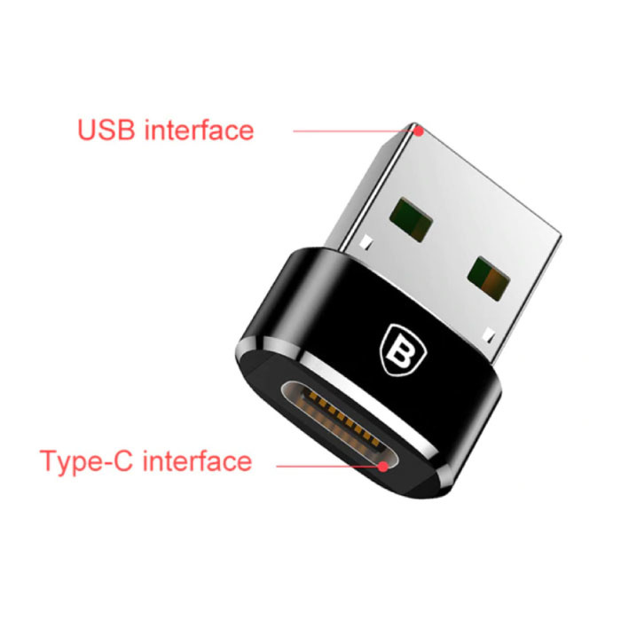 Baseus USB to Type C Adapter Converter - USB-C Female / USB Male - 2.4A Fast Charging and Data Transfer