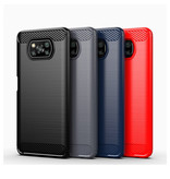 Stuff Certified® Coque Xiaomi Poco X3 NFC - Coque antichoc à texture en fibre de carbone, couverture en caoutchouc rouge