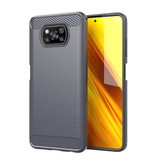 Stuff Certified® Xiaomi Poco X3 NFC Case - Carbon Fiber Texture Shockproof Case Rubber Cover Gray