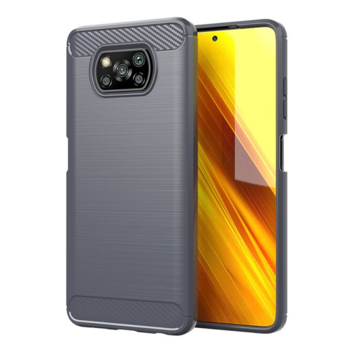 Coque Xiaomi Poco X3 NFC - Coque antichoc à texture en fibre de carbone, couverture en caoutchouc gris