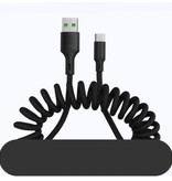 URVNS Câble de charge USB-C courbé - Câble de données à ressort en spirale 5A Câble de chargeur de 1,5 mètre noir