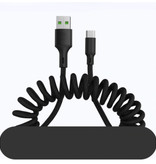 URVNS Zwinięty kabel do ładowania USB-C - 5A Kabel ze sprężyną spiralną Kabel do ładowania o długości 1,5 metra Czarny