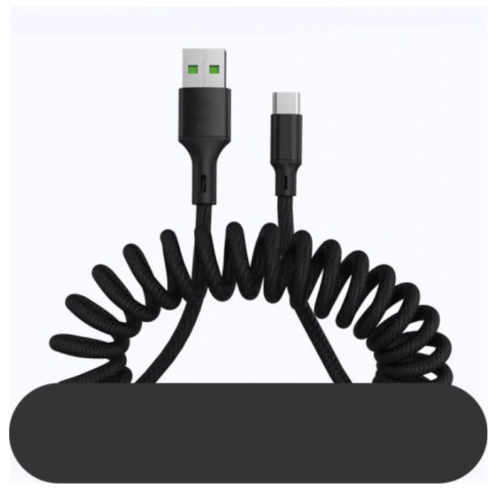 Gekräuseltes USB-C-Ladekabel - 5A Spiralfeder-Datenkabel 1,5 m Ladekabel schwarz