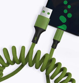 URVNS Cable de carga micro-USB rizado - 5A Cable de datos de resorte en espiral Cable de cargador de 1,5 metros Verde