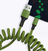 URVNS Gekrulde Micro-USB Oplaadkabel - 5A Spiraal Veer Datakabel 1.5 Meter Oplader Kabel Groen