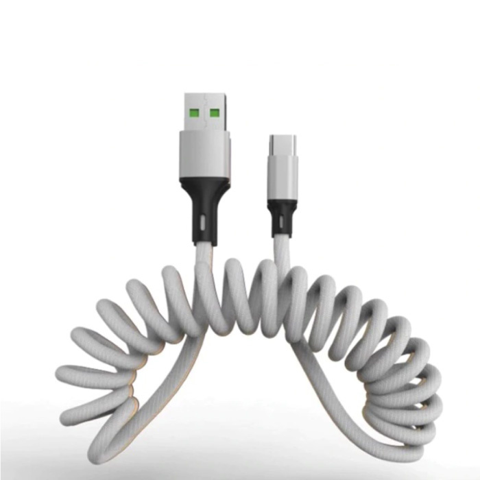 Cable de carga USB-C rizado - Cable de datos de resorte en espiral 5A Cable de cargador de 1,5 metros Plata