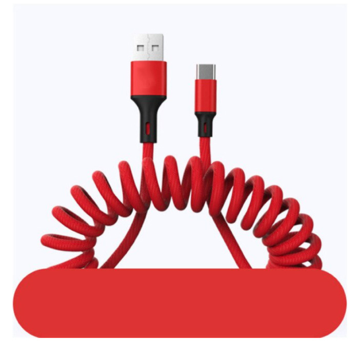 Cable de carga USB-C rizado - Cable de datos de resorte en espiral 5A Cable de cargador de 1,5 metros Rojo
