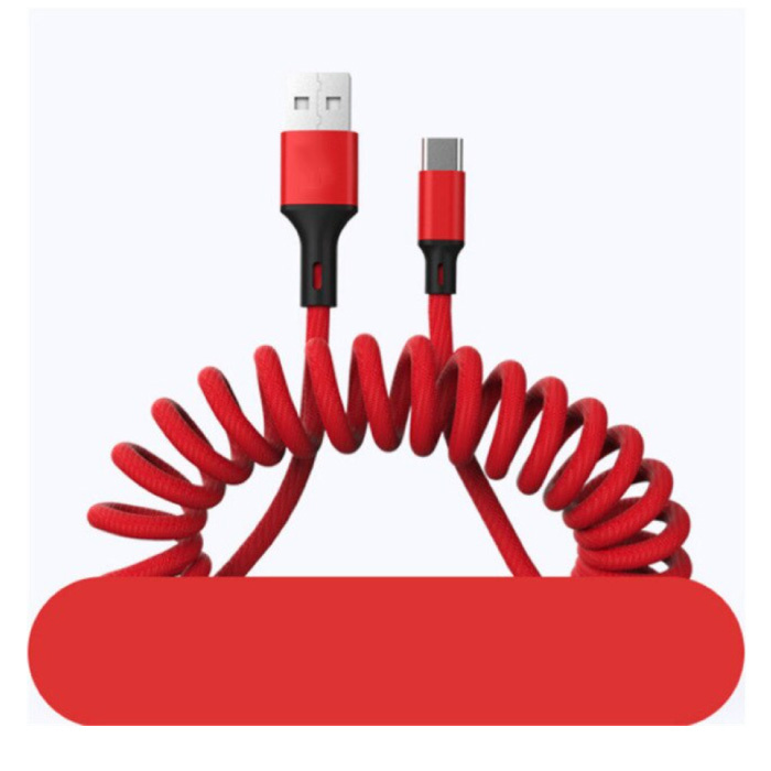 Curled USB-C Charging Cable - 5A Spiral Spring Data Cable 1.5 Meter Charger Cable Red