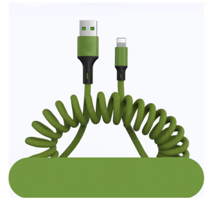 Cable de carga USB-C rizado - Cable de datos de resorte en espiral 5A Cable de cargador de 1,5 metros Verde