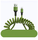 URVNS Câble de charge courbé pour iPhone Lightning - Câble de données à ressort spiral 5A Câble de chargeur de 1,5 mètre vert